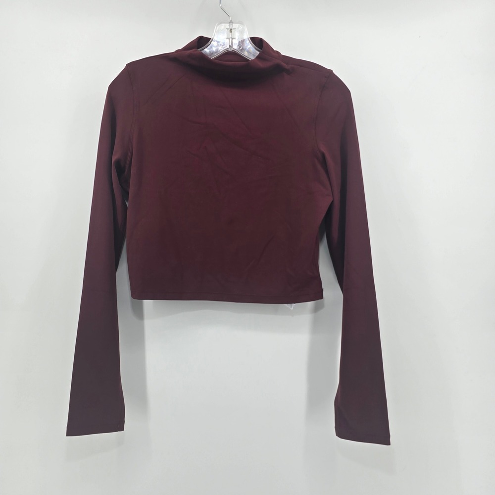 CRZ YOGA Womens Mock Neck Long Sleeve Cropped Athletic Shirt Red Merlot Med NWT